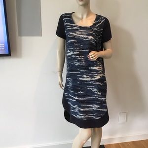 All Saints Navy Blue Lacyn Flec Abstract Stripes Polyester Dress US 6 UK 10